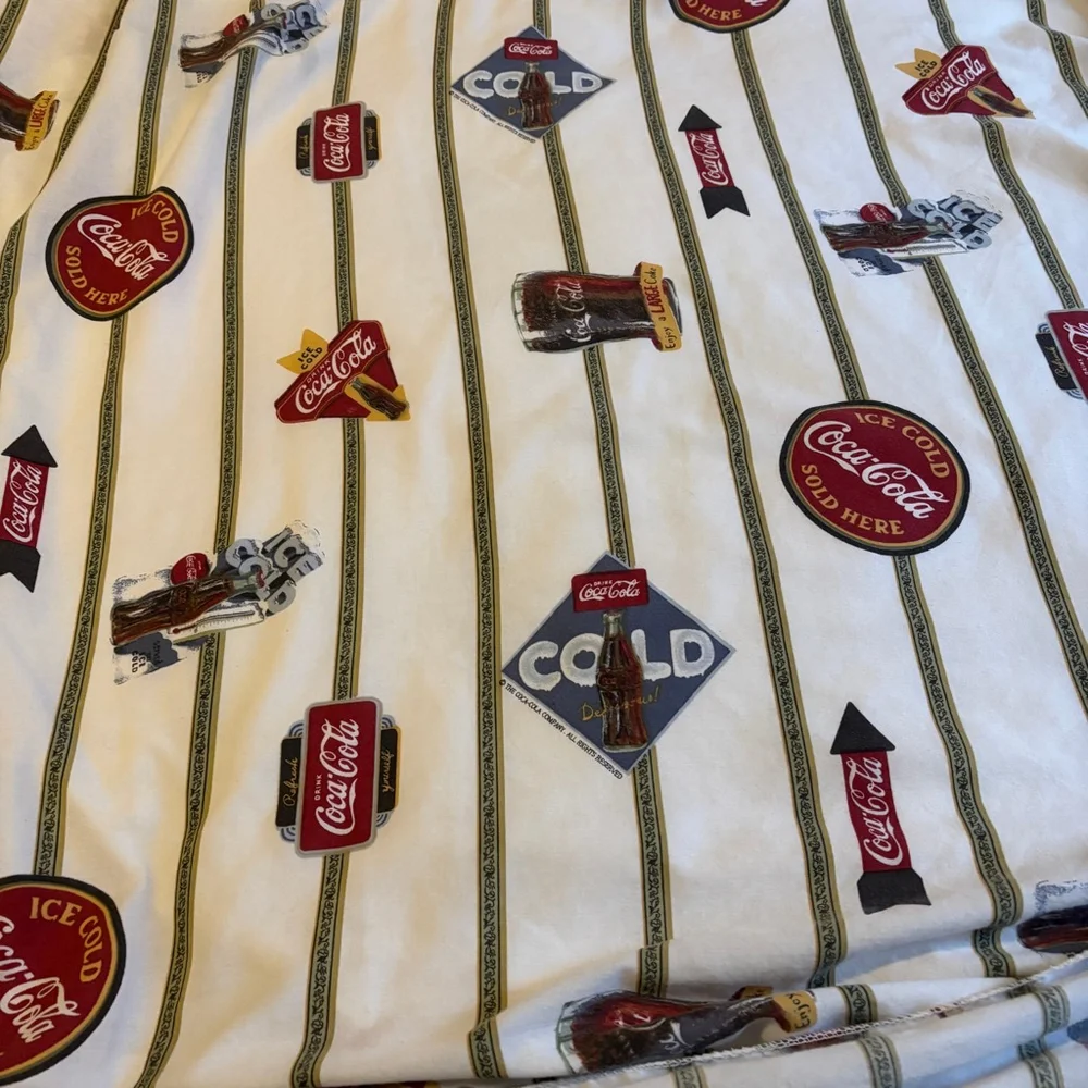 Vintage Coca-Cola Twin Fitted Sheet White Red Striped Bedding Pop Coke